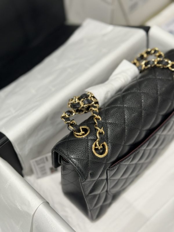 Chanel Classic Replica Handbag 11 Grained Leather Black Gold Lock 23cm - Image 11