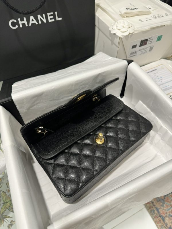Chanel Classic Replica Handbag 11 Grained Leather Black Gold Lock 23cm - Image 8