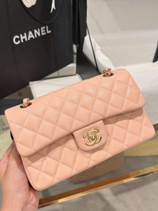 Chanel Classic Replica Handbag 1:1 Light Pink Rose Gold Lock 23cm - Image 3