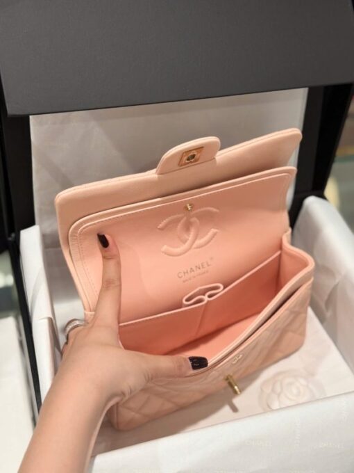 Chanel Classic Replica Handbag 1:1 Light Pink Rose Gold Lock 23cm - Image 11