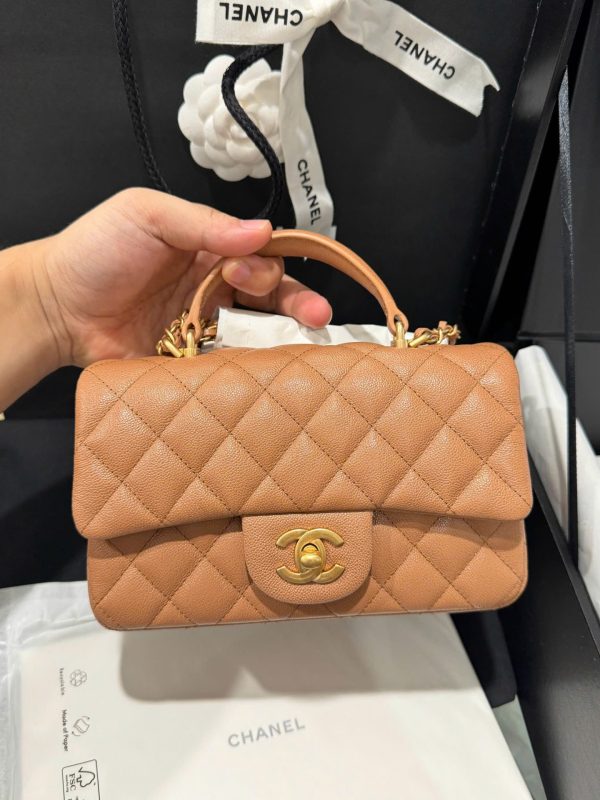 Chanel Handle Mini Replica Handbag 11 Orange Gold Lock 20cm - Image 2