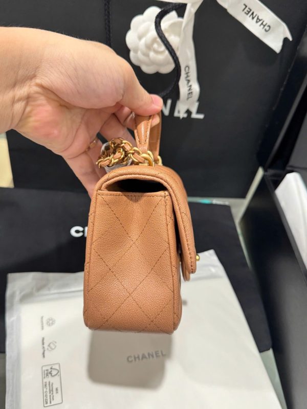 Chanel Handle Mini Replica Handbag 11 Orange Gold Lock 20cm - Image 4