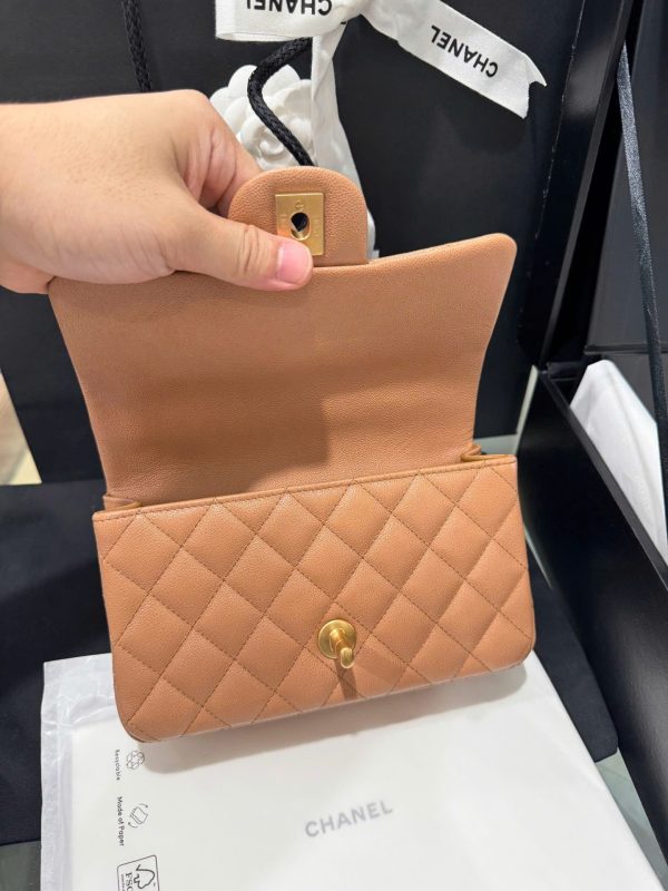 Chanel Handle Mini Replica Handbag 11 Orange Gold Lock 20cm - Image 6