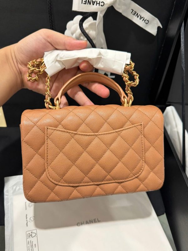 Chanel Handle Mini Replica Handbag 11 Orange Gold Lock 20cm - Image 3