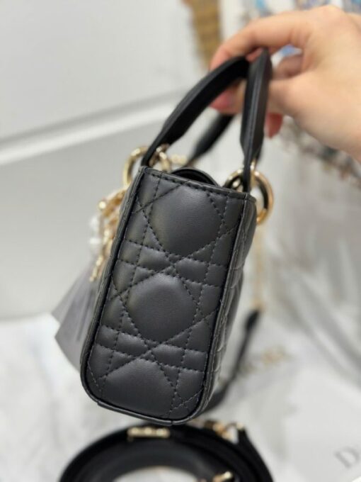 Dior D-Joy Lady Replica 11 Women’s Handbag Black Gold Lock 22cm - Image 6