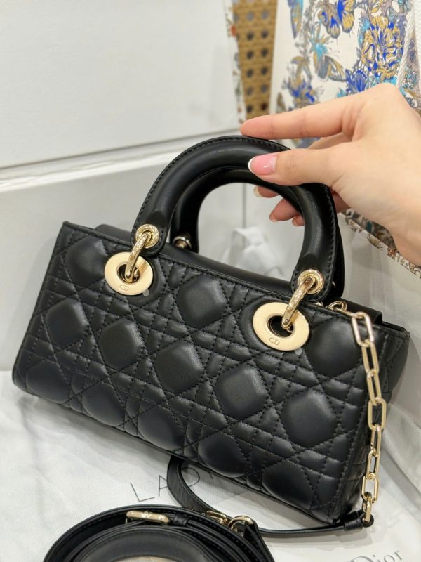 Dior D-Joy Lady Replica 11 Women’s Handbag Black Gold Lock 22cm - Image 4