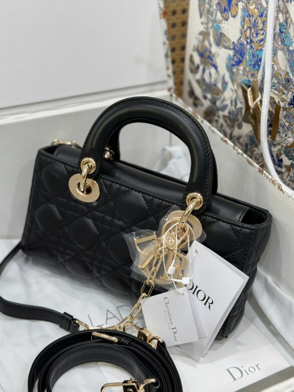 Dior D-Joy Lady Replica 11 Women’s Handbag Black Gold Lock 22cm - Image 3