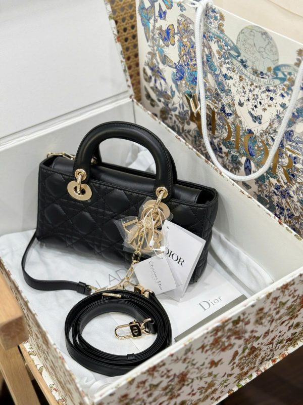 Dior D-Joy Lady Replica 11 Women’s Handbag Black Gold Lock 22cm - Image 2