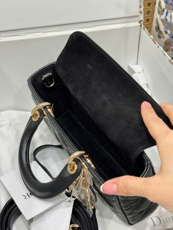 Dior D-Joy Lady Replica 11 Women’s Handbag Black Gold Lock 22cm - Image 8