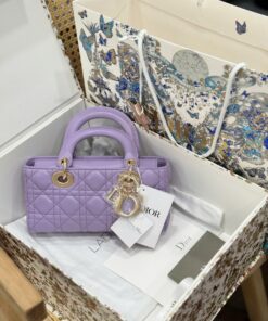 Dior D-Joy Lady Replica 11 Women’s Handbag Purple Gold Lock 22cm