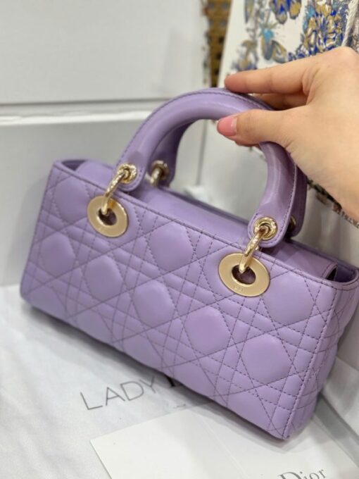 Dior D-Joy Lady Replica 11 Women’s Handbag Purple Gold Lock 22cm - Image 4