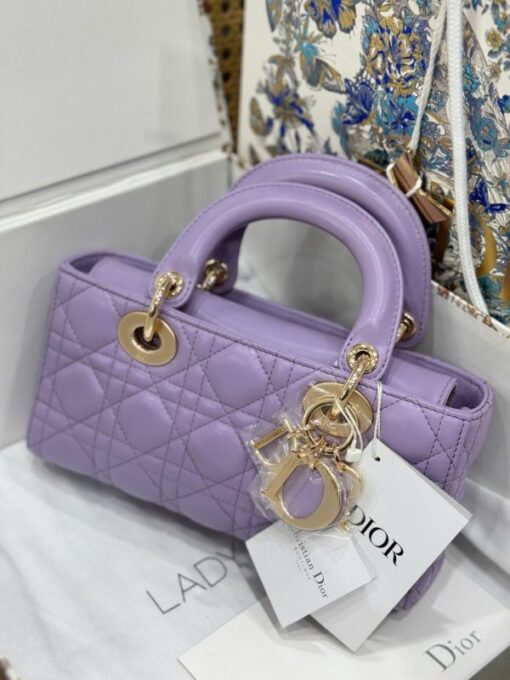 Dior D-Joy Lady Replica 11 Women’s Handbag Purple Gold Lock 22cm - Image 3