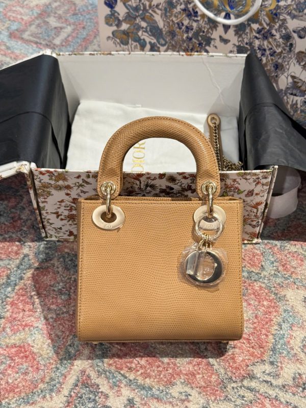 Dior Lady Replica Handbag Lizard Skin Brown 25cm - Image 2