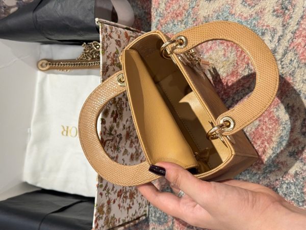 Dior Lady Replica Handbag Lizard Skin Brown 25cm - Image 7