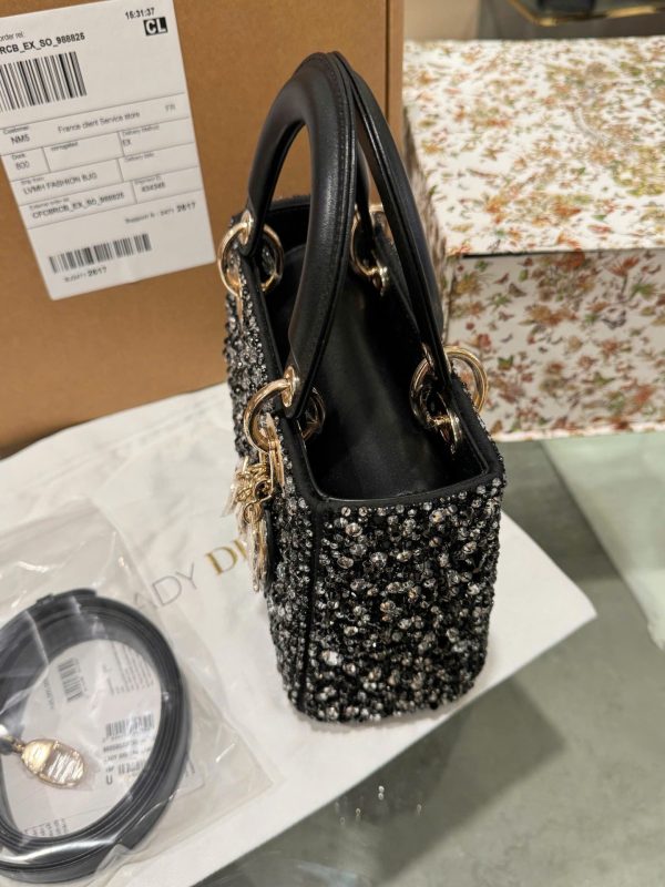 Dior Lady Women’s Black Beaded Handbag Like Auth 20cm - Image 6