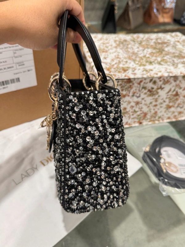 Dior Lady Women’s Black Beaded Handbag Like Auth 20cm - Image 5