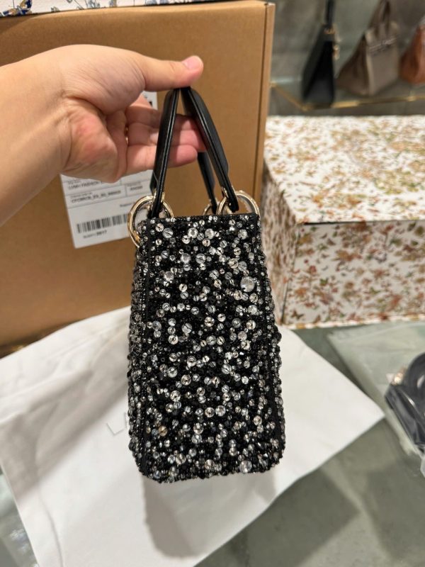 Dior Lady Women’s Black Beaded Handbag Like Auth 20cm - Image 4