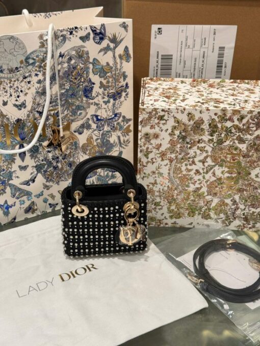 Dior Micro Lady Black Pearl-studded Handbag 12cm - Image 3