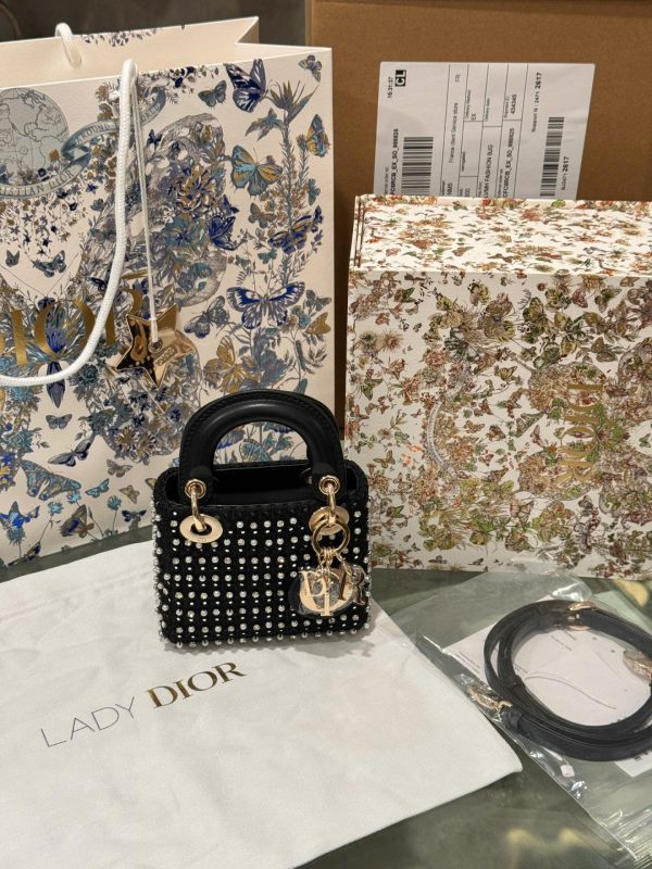 Dior Micro Lady Black Pearl-studded Handbag 12cm - Image 3
