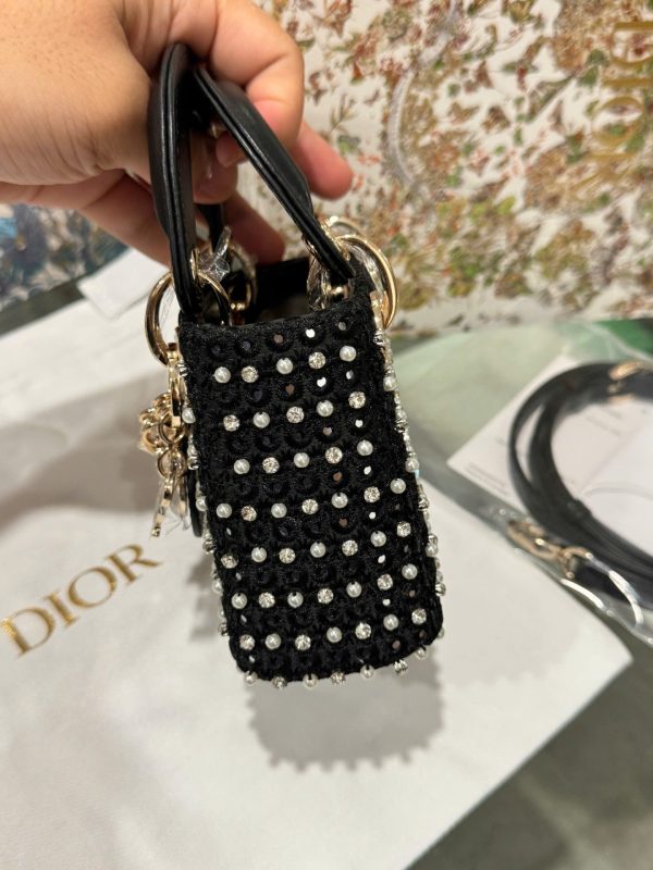 Dior Micro Lady Black Pearl-studded Handbag 12cm - Image 8