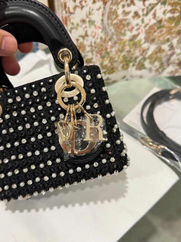 Dior Micro Lady Black Pearl-studded Handbag 12cm - Image 4