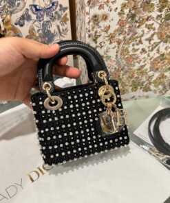 Dior Micro Lady Black Pearl-studded Handbag 12cm