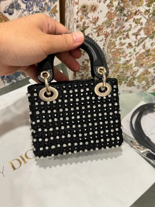 Dior Micro Lady Black Pearl-studded Handbag 12cm - Image 5