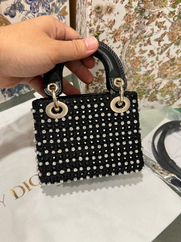 Dior Micro Lady Black Pearl-studded Handbag 12cm - Image 5