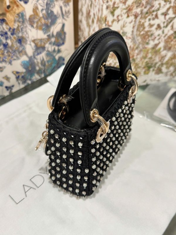 Dior Micro Lady Black Pearl-studded Handbag 12cm - Image 6