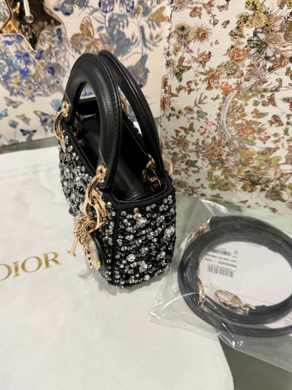 Dior Micro Lady Super High Quality Black Beaded Handbag 12cm - Image 5