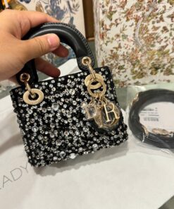 Dior Micro Lady Super High Quality Black Beaded Handbag 12cm