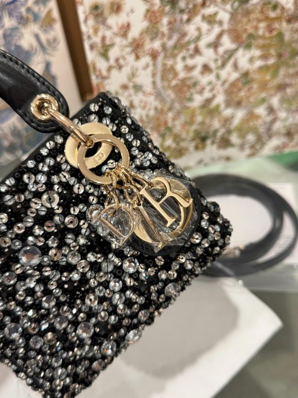 Dior Micro Lady Super High Quality Black Beaded Handbag 12cm - Image 4