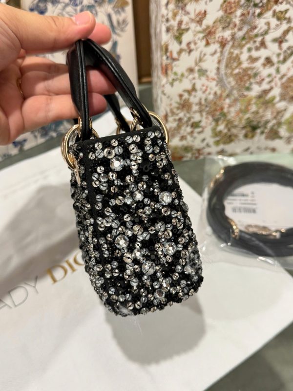 Dior Micro Lady Super High Quality Black Beaded Handbag 12cm - Image 7