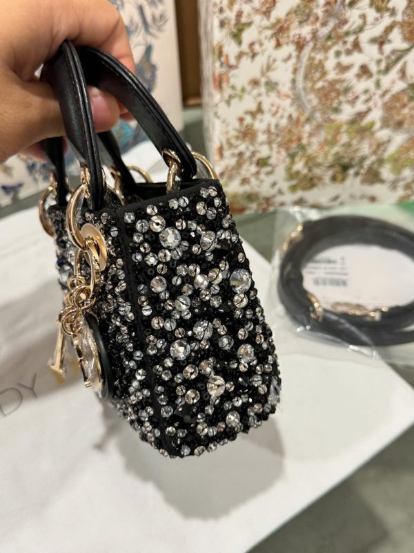Dior Micro Lady Super High Quality Black Beaded Handbag 12cm - Image 6
