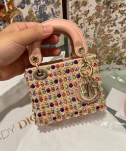 Alternative view of Dior Micro Lady Super Premium Pink Pearl-studded Handbag 12cm