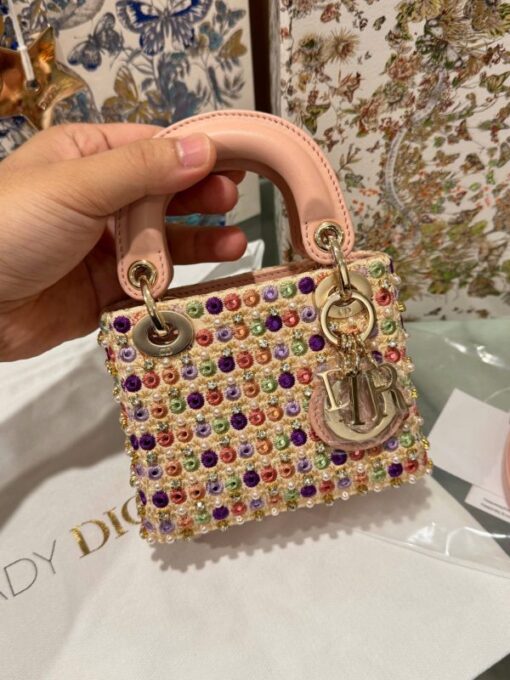 Dior Micro Lady Super Premium Pink Pearl-studded Handbag 12cm - Image 2