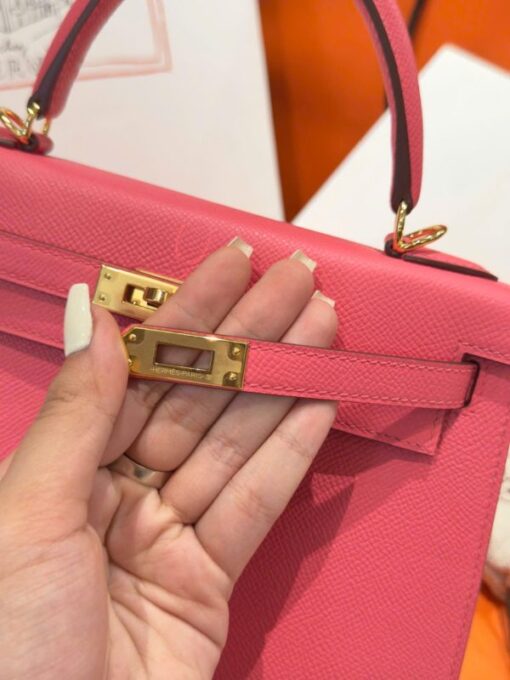 Hermes Kelly Women’s Handbag Dark Pink Gold Lock 25cm - Image 6