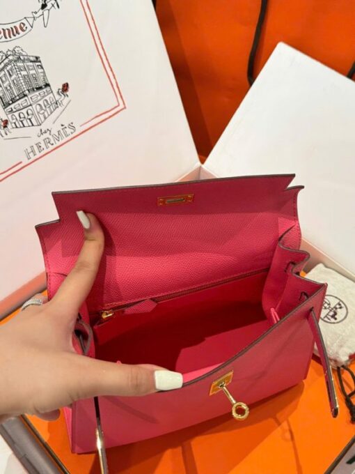 Hermes Kelly Women’s Handbag Dark Pink Gold Lock 25cm - Image 10