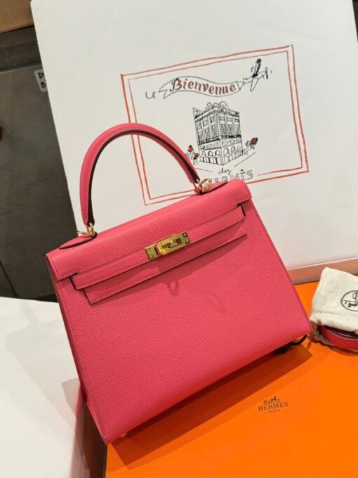 Hermes Kelly Women’s Handbag Dark Pink Gold Lock 25cm - Image 3