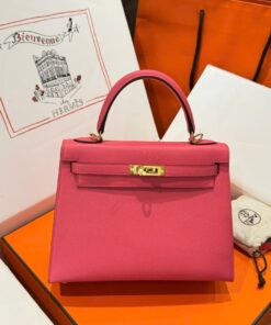 Hermes Kelly Women’s Handbag Dark Pink Gold Lock 25cm