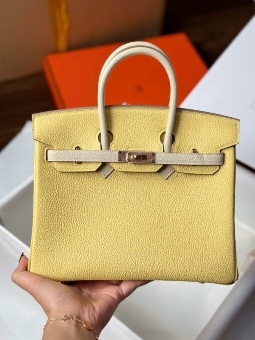 Hermes Birkin Handbag Near Authentic Yellow Color Rose Gold Lock 25cm - Image 3