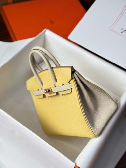 Hermes Birkin Handbag Near Authentic Yellow Color Rose Gold Lock 25cm - Image 8