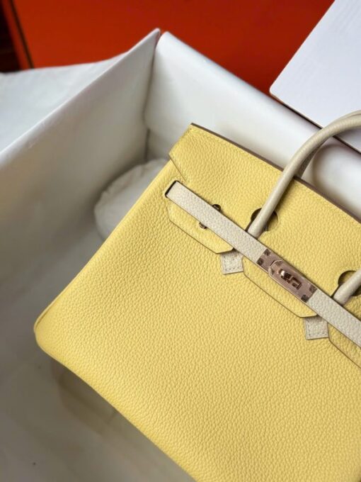 Hermes Birkin Handbag Near Authentic Yellow Color Rose Gold Lock 25cm - Image 6