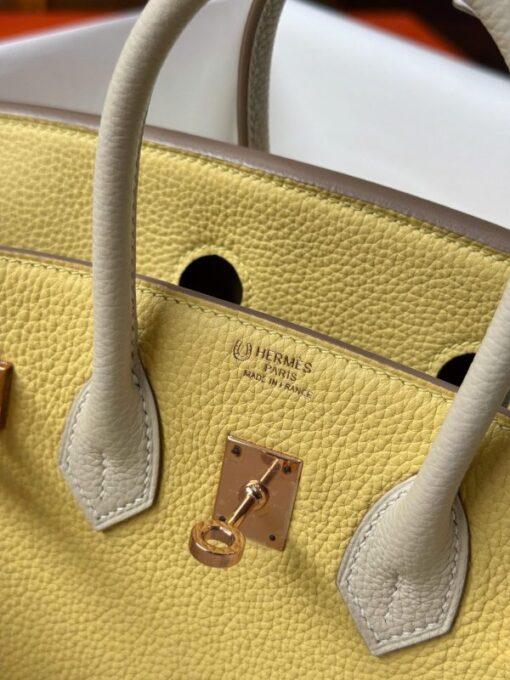 Hermes Birkin Handbag Near Authentic Yellow Color Rose Gold Lock 25cm - Image 10