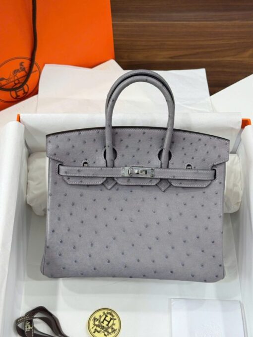 Hermes Birkin Replica Ostrich Leather Handbag Gray 25cm - Image 2