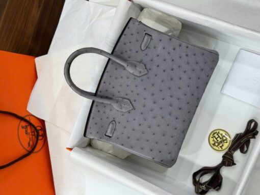 Hermes Birkin Replica Ostrich Leather Handbag Gray 25cm - Image 3