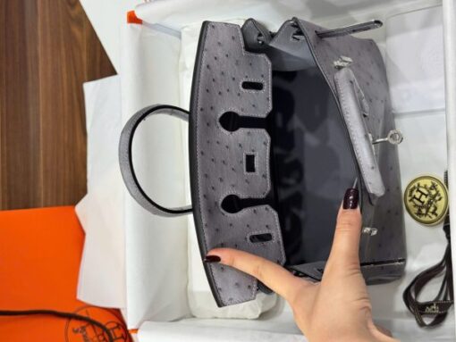 Hermes Birkin Replica Ostrich Leather Handbag Gray 25cm - Image 7