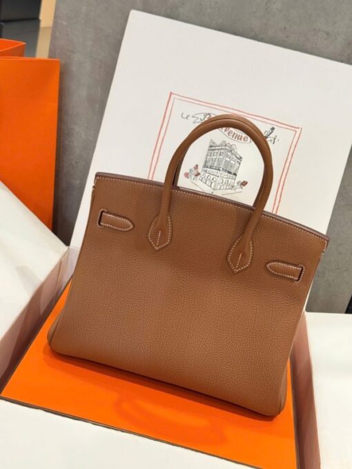 Hermes Birkin Like Auth Women’s Handbag Brown Gold Lock 30cm - Image 3