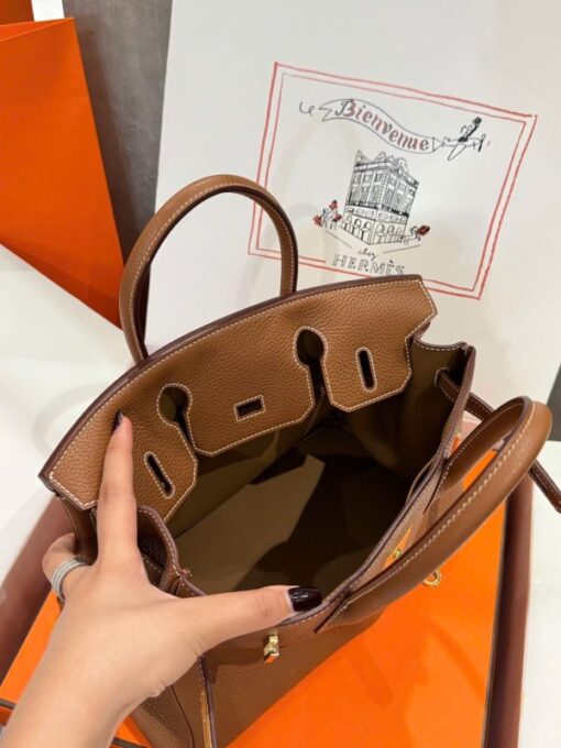 Hermes Birkin Like Auth Women’s Handbag Brown Gold Lock 30cm - Image 5