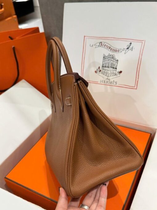 Hermes Birkin Like Auth Women’s Handbag Brown Gold Lock 30cm - Image 4